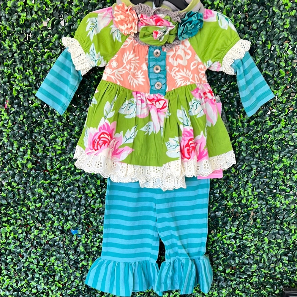 Mustard Pie Green and Blue Floral Kids Matching Set